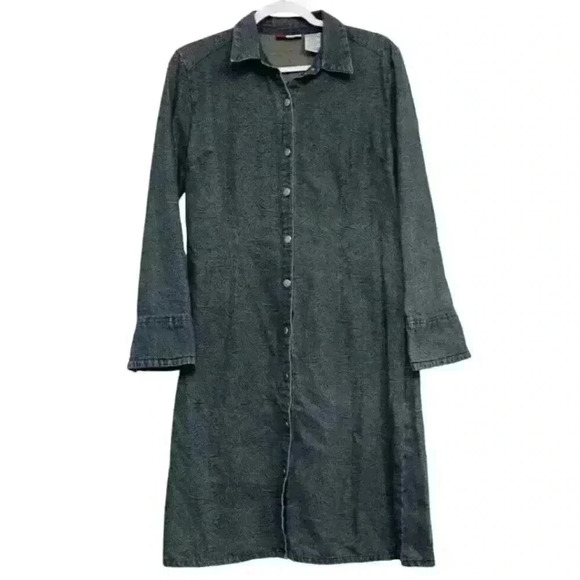 Vintage Faded Glory Denim Dress Size Large 70s Style Paisley Y2K 90s Long Sleeve - Picture 1 of 11